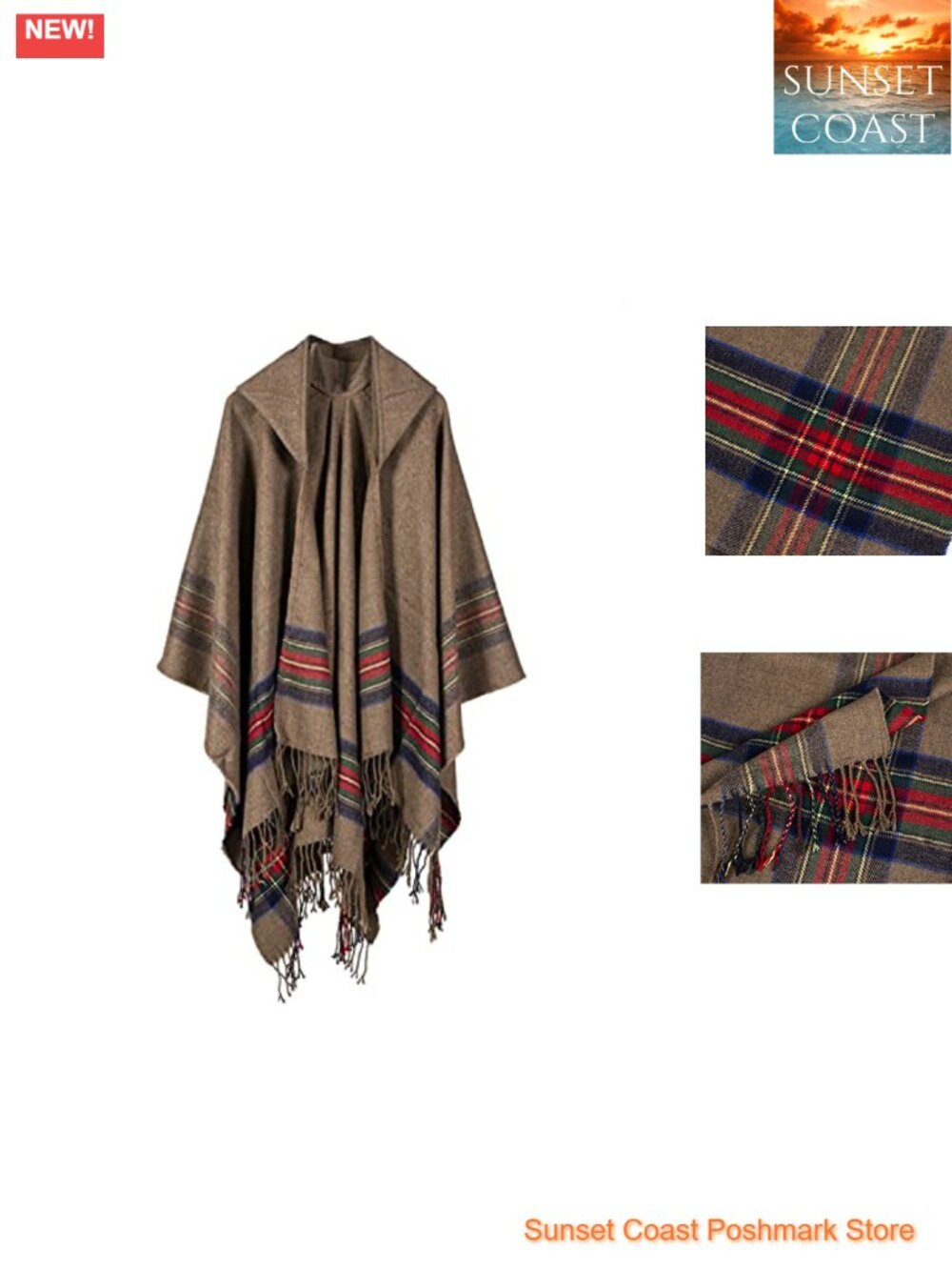 Hooded Poncho Pashmina Wrap Blanket Cardigan Shawl with Tassels Cozy